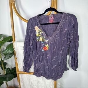 Johnny Was Purple Embroidered Blouse sz S